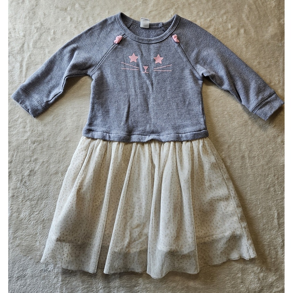 Baby Gap Toddler Girl Dress 4T Gray Long Sleeve Sweater Top Cream Tulle‎